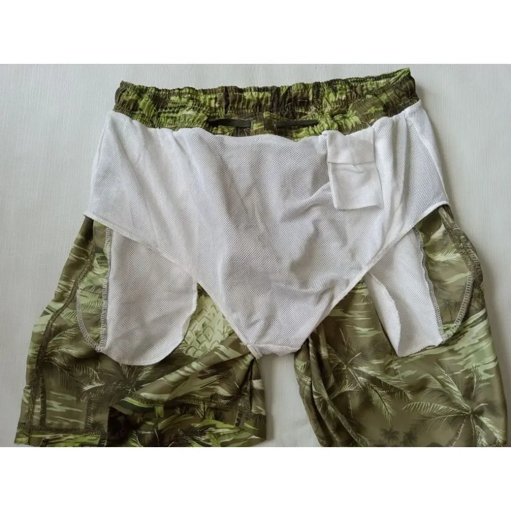 Sand N Sun Shades of Green Tropical Palm Tree Print Swim Trunks Men's 32 Waist